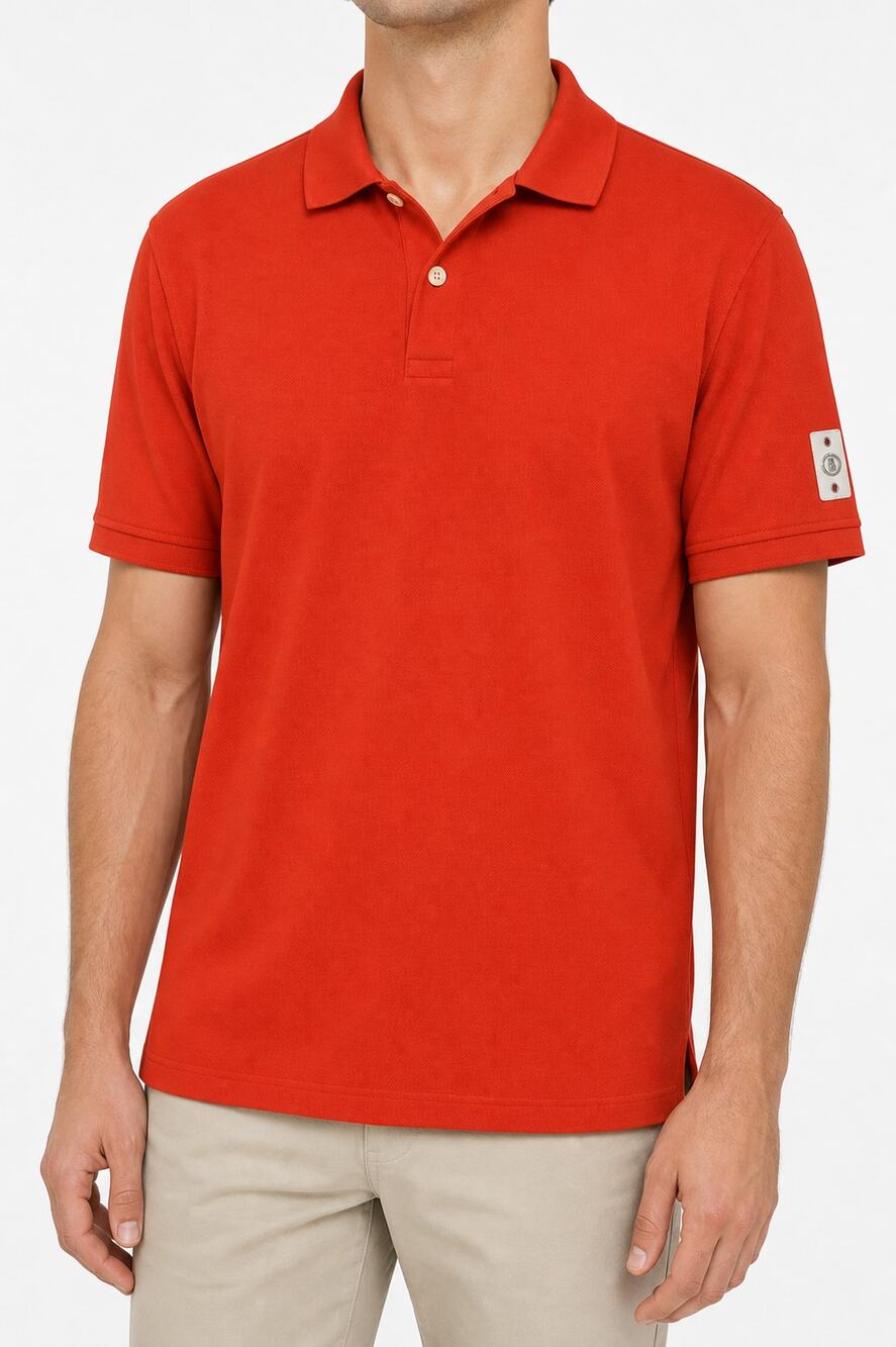 Bogner Men's Red Pique Polo Shirt Sleeve Logo Patch Size EU 46 US S Golf Preppy